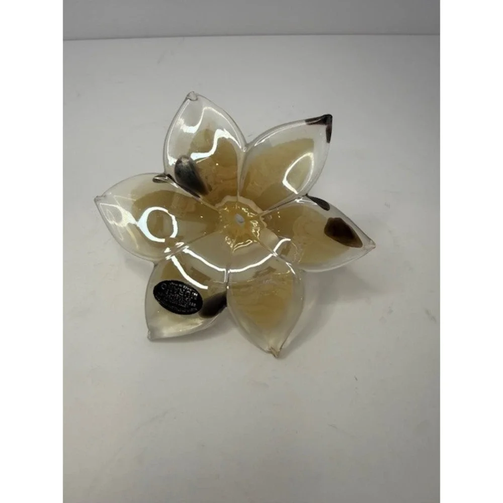 Murano Glass Lilly shaped flower curved stem paper weight White Italy Glass - Picture 4 of 7